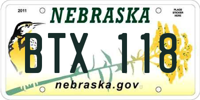 NE license plate BTX118