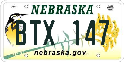 NE license plate BTX147