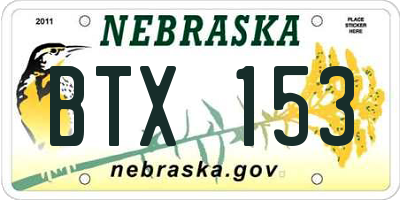 NE license plate BTX153