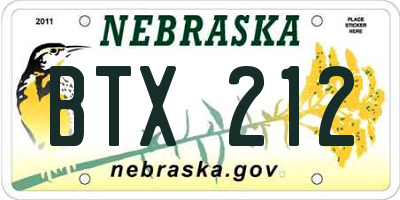 NE license plate BTX212