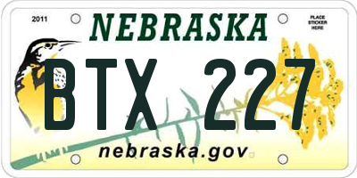 NE license plate BTX227