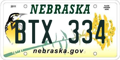 NE license plate BTX334