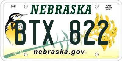 NE license plate BTX822