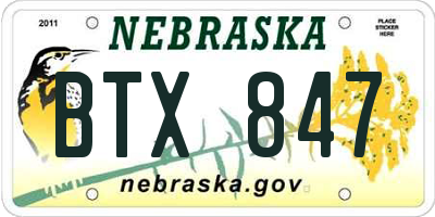 NE license plate BTX847
