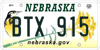 NE license plate BTX915