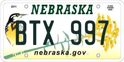 NE license plate BTX997