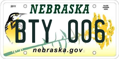 NE license plate BTY006