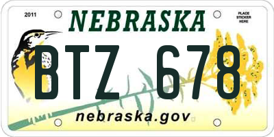 NE license plate BTZ678