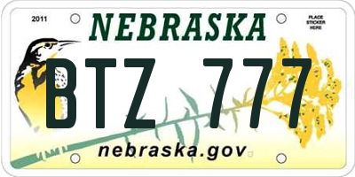 NE license plate BTZ777