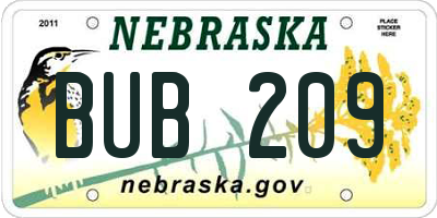 NE license plate BUB209