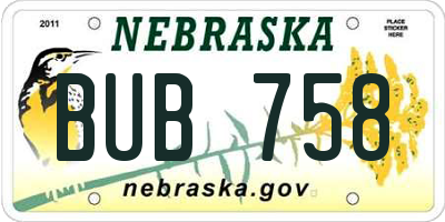 NE license plate BUB758