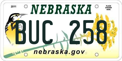 NE license plate BUC258
