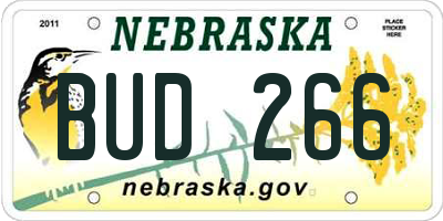 NE license plate BUD266