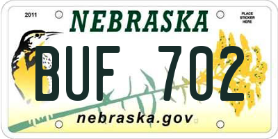 NE license plate BUF702