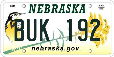 NE license plate BUK192