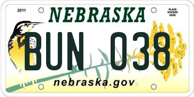 NE license plate BUN038