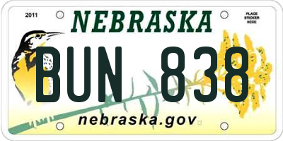 NE license plate BUN838