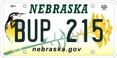 NE license plate BUP215
