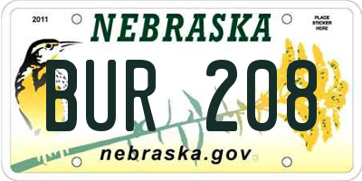 NE license plate BUR208
