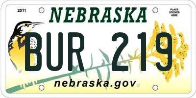 NE license plate BUR219