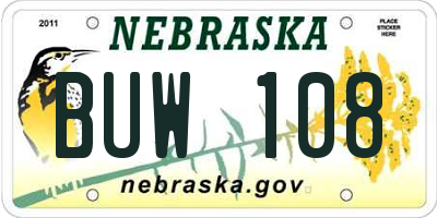 NE license plate BUW108