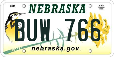 NE license plate BUW766