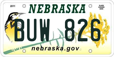 NE license plate BUW826