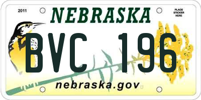 NE license plate BVC196