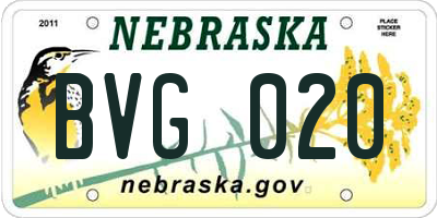 NE license plate BVG020