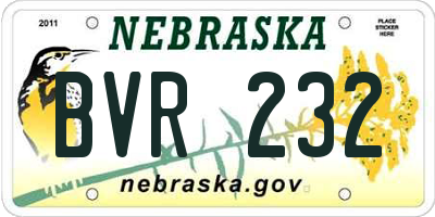 NE license plate BVR232