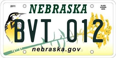 NE license plate BVT012