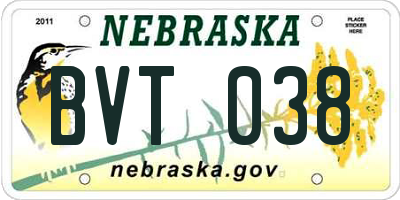 NE license plate BVT038
