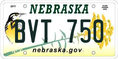 NE license plate BVT750
