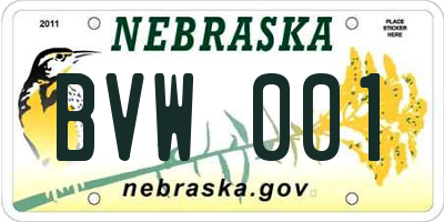 NE license plate BVW001