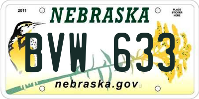 NE license plate BVW633
