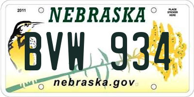NE license plate BVW934