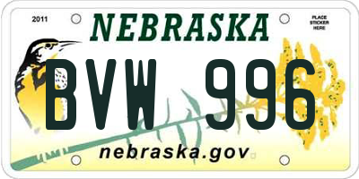 NE license plate BVW996