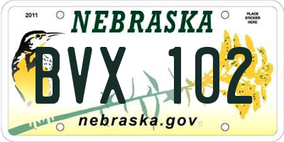 NE license plate BVX102