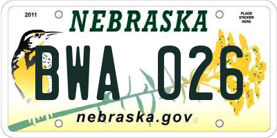 NE license plate BWA026