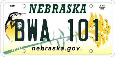 NE license plate BWA101