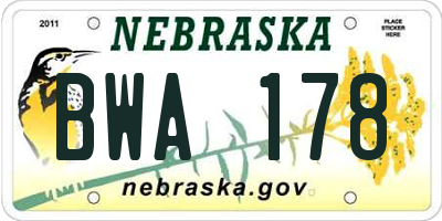 NE license plate BWA178
