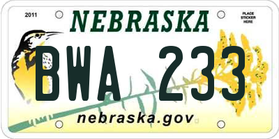 NE license plate BWA233