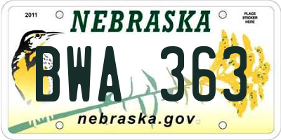NE license plate BWA363