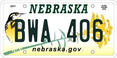 NE license plate BWA406