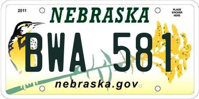 NE license plate BWA581