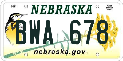 NE license plate BWA678