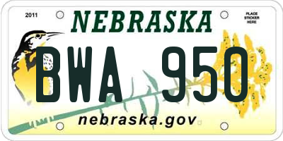 NE license plate BWA950