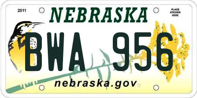 NE license plate BWA956