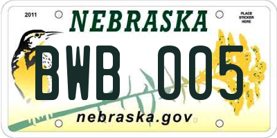 NE license plate BWB005