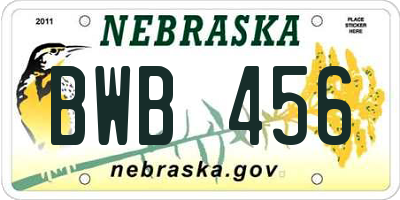 NE license plate BWB456